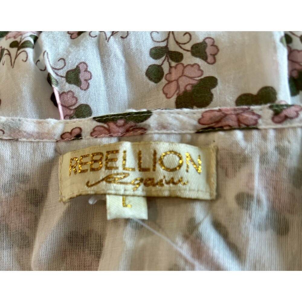 Rebellion Again Floral Smocked Tassel V Neck Tie Tiered Midi Dress Size Large - Picture 3 of 6